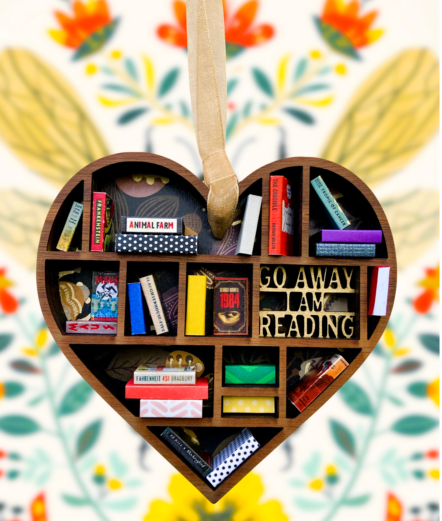 Heart Book Ornament - Go Away I am Reading